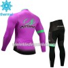 Set Wielershirt Lange Mouw + Fietsbroek Lang 2017 Astana Pro Team Kids N003 Winter Thermal Fleece